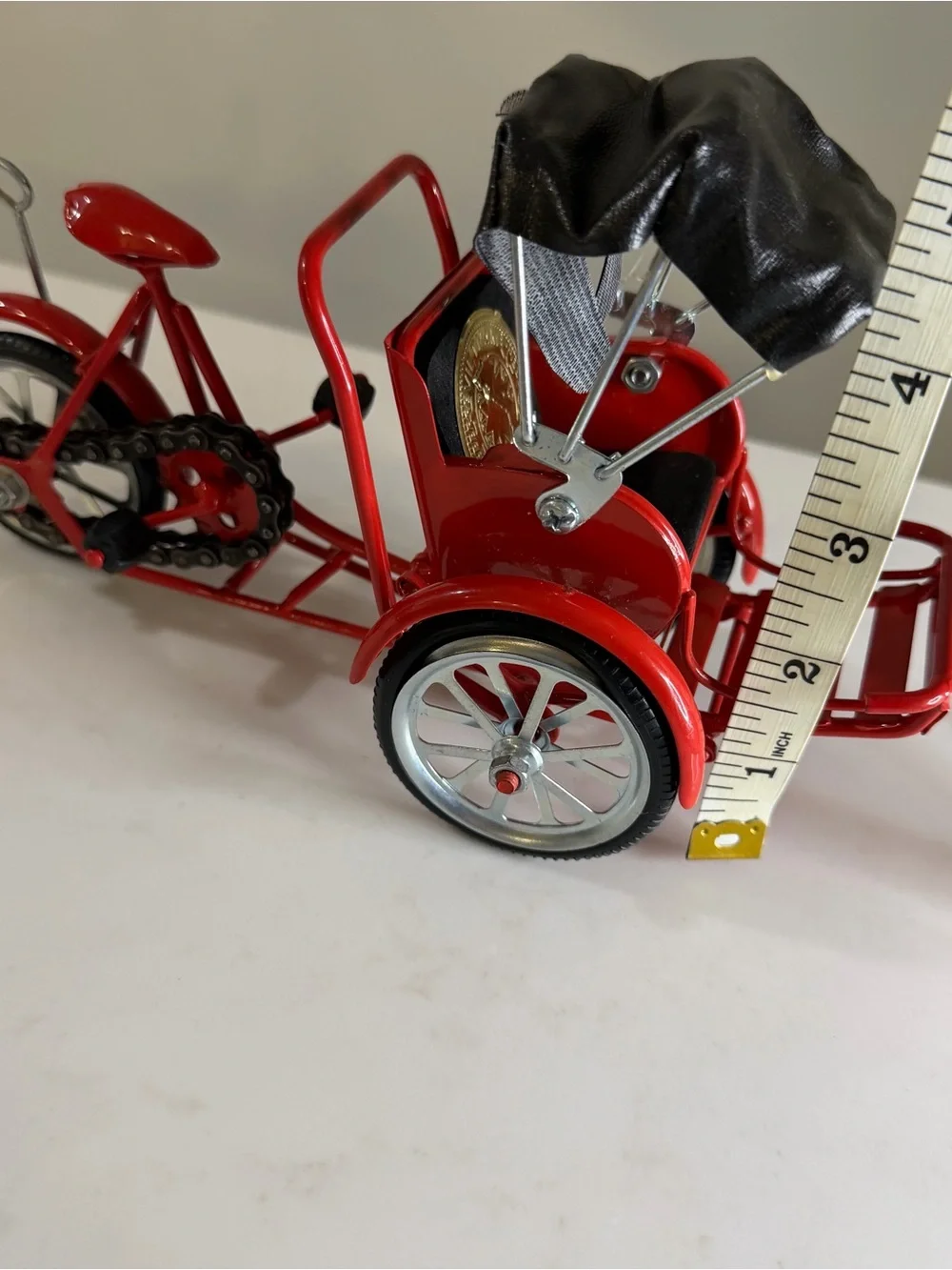 Miniature die cast Red Tricycle Rickshaw with Black Canopy, souvenir- Vietnam